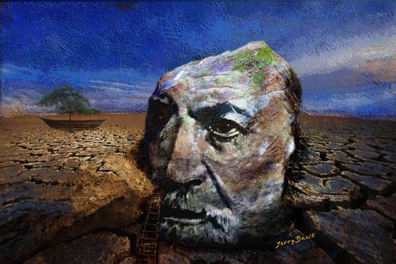 πορταίτο του Freud μέσα σε ένα ξερό έδαφος με ένα δέντρο στα αριστερά του