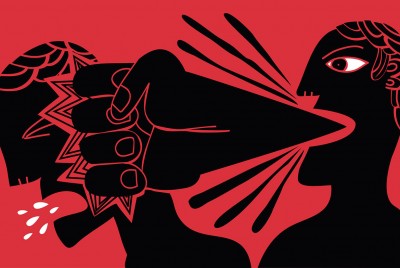 σκίτσο με ένα άτομο να ασκεί λεκτική βία σε κάποιο άλλο